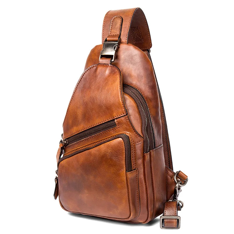 Large-Capacity Leather Chest Bag for Men | Casual Shoulder Bag