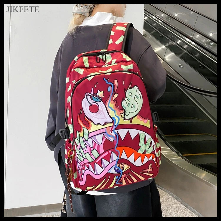 Stylish Shark Mouth Print Backpack | Versatile School & Travel Bag