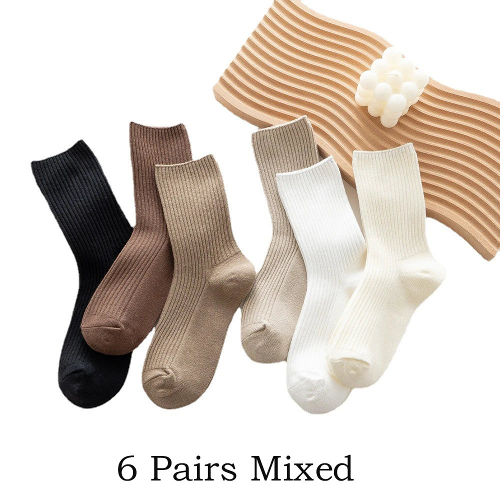6 Pairs Women's Winter Cotton Socks | Cozy & Stylish Warmth