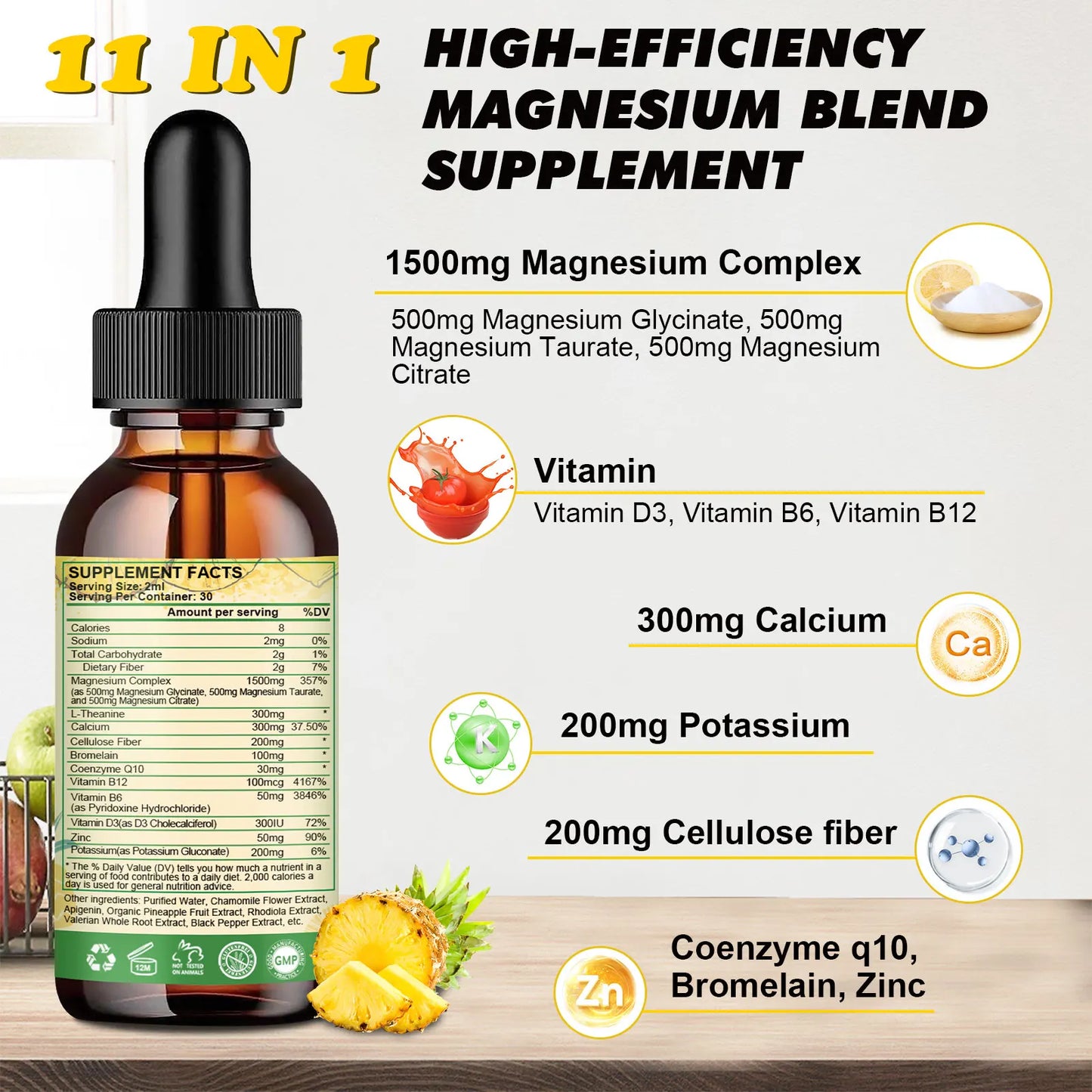 60ML Magnesium Glycinate Liquid Drops for Calm Mood & Sleep Health