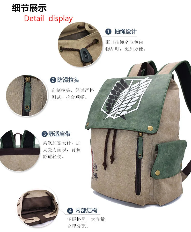 Anime-Inspired Cartoon Canvas Backpack for School & Travel
