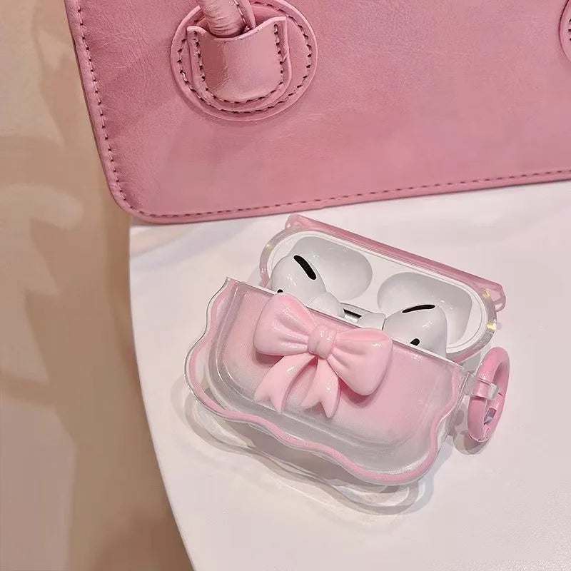 Cute Wave Case for AirPods | 3D Pink Bow Soft TPU Cover