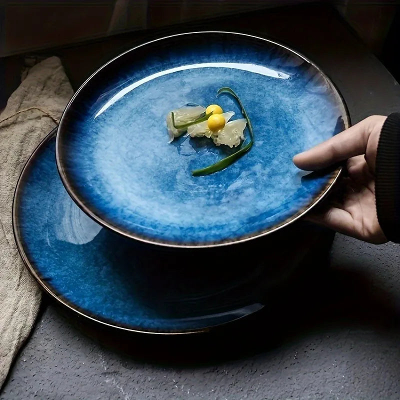 Stylish Ceramic Cat Eye Blue Plate | Elegant Dining Essential