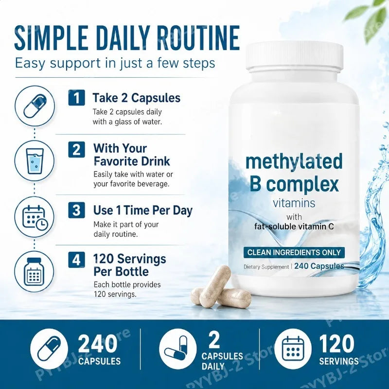 Methylated B Complex Capsules for Energy & Neurological Health