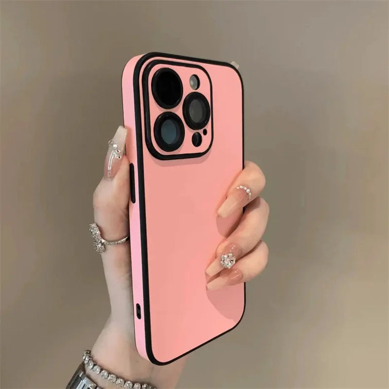 Luxury Leather Colorful Case for iPhone 16 15 14 Plus 13 12 11 Pro Max Soft Silicone Bumper Matte Shockproof Simple Cover
