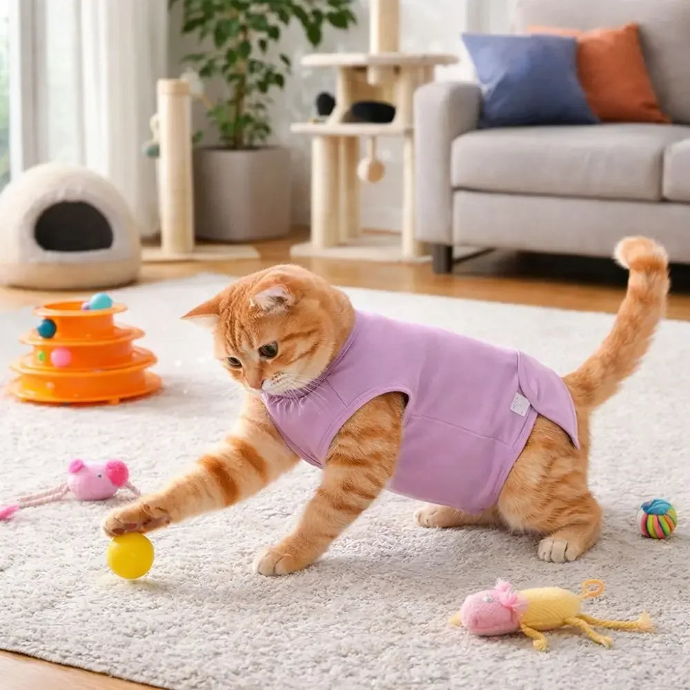 Traje de recuperación para gatos suave y transpirable | Traje ajustable anti-lamido