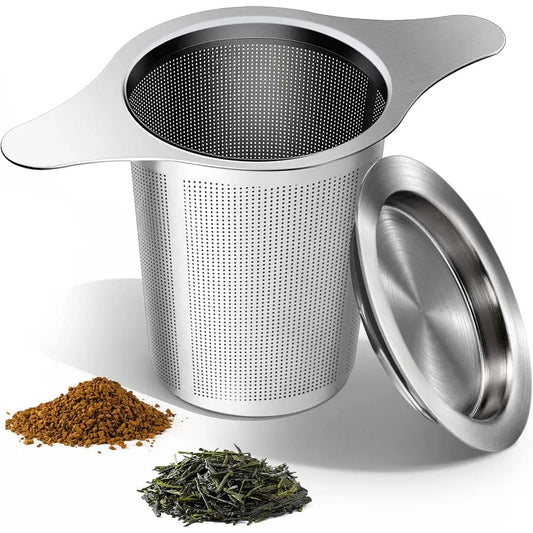 Infusor de té de hojas sueltas de acero inoxidable 304 con tapa | Prepara té y café perfectos