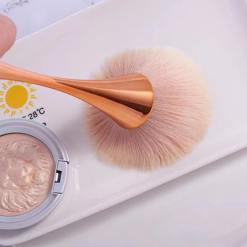 Soft Rose Golden Fan Makeup Brush | Achieve Flawless Beauty