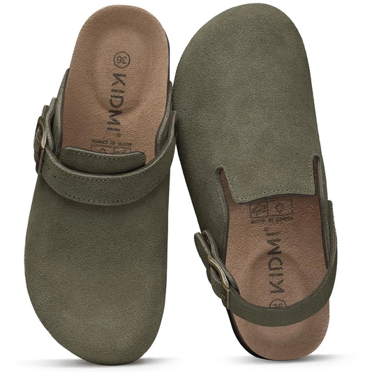 Women's Genuine Leather Clogs with Cork Footbed | Slip-On Comfort Slippers