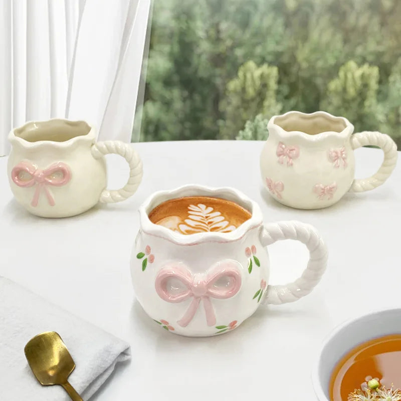 Cute Handmade Bow Ceramic Coffee Cup | Unique Gift Mug