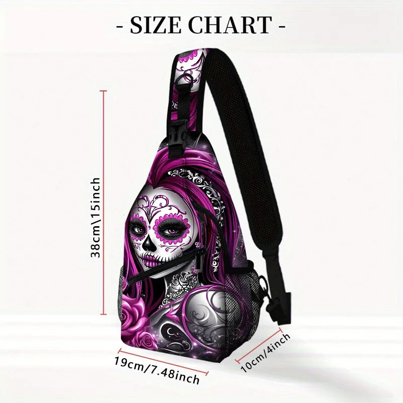 Purple Skull Crossbody Bag | Adjustable Sling Backpack for Travel