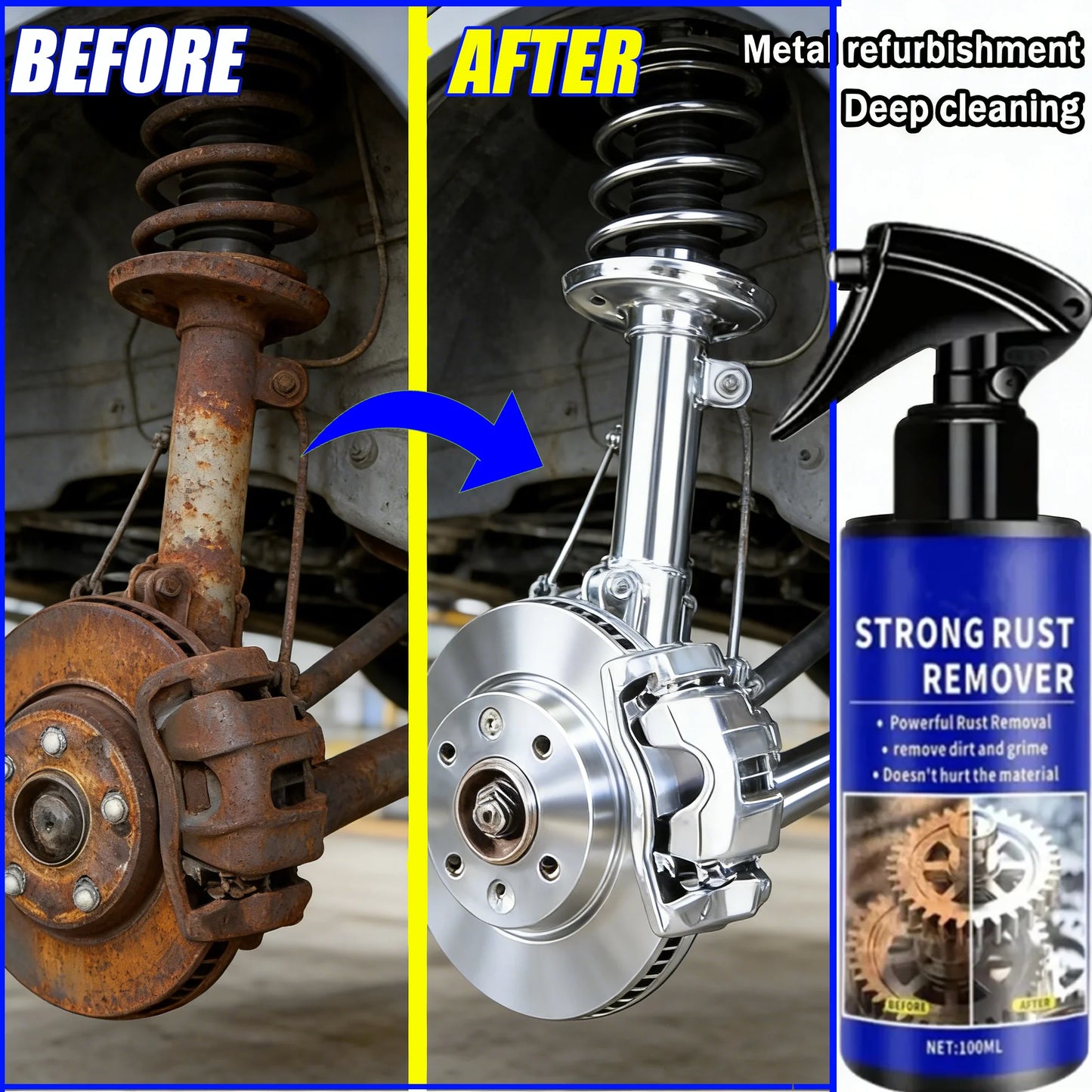 Multifunctional car rust remover used for removing rust providing surface protection on car brake pads iron metal surface 1/3PCS