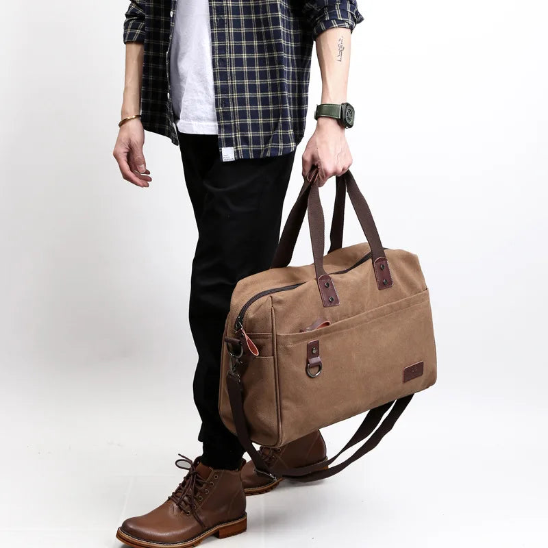 Large Capacity Men's Canvas Shoulder Bag for Travel & Business