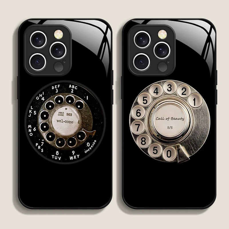 Funny Retro Rotary Dial Pattern Tempered Glass Phone Case for IPhone 17 16 Pro Max 16 15 14 Plus 13 12 Mini 11 X XS MAX XR Cover