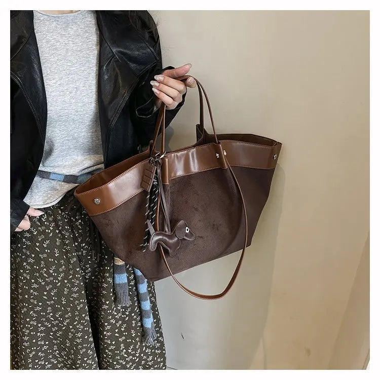 Bolso de hombro de piel suave de gamuza para mujer | Estilo casual de lujo