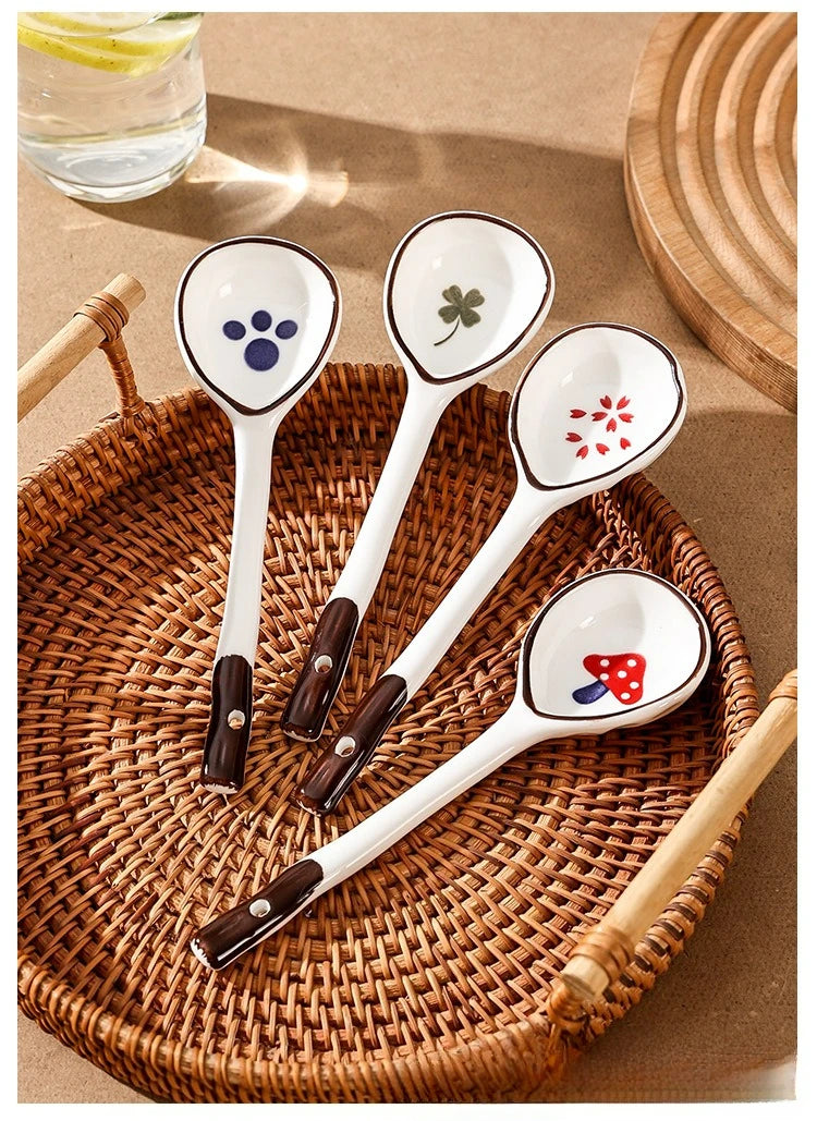 Cuchara de cerámica linda para sopa | Accesorio de cocina estilo japonés Kawaii