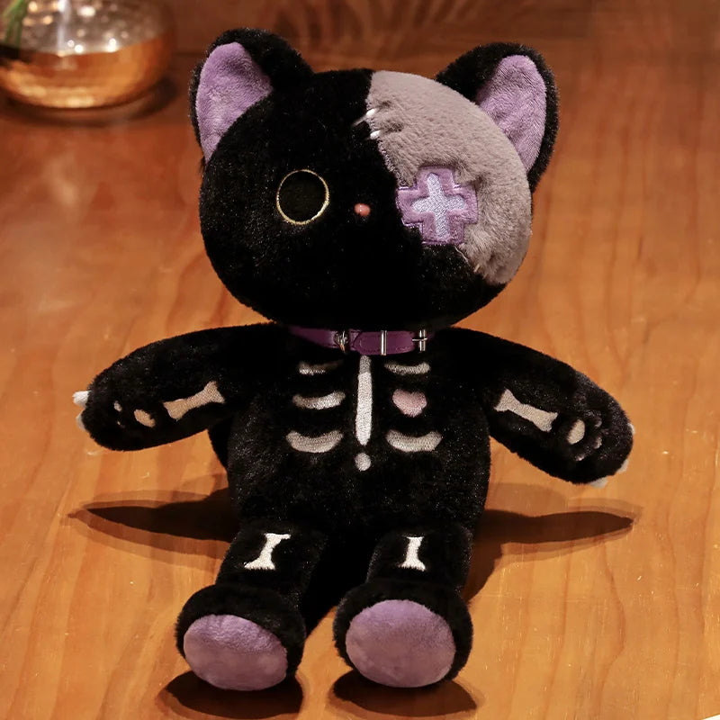 Kawaii Black Skeleton Cat Plush Toy | Fluffy Gothic Stuffed Animal