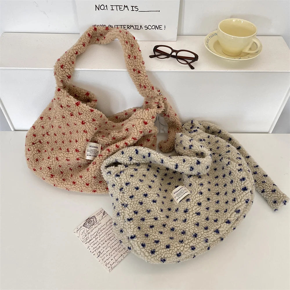 Large Capacity Plush Love Crossbody Bag for Autumn & Winter
