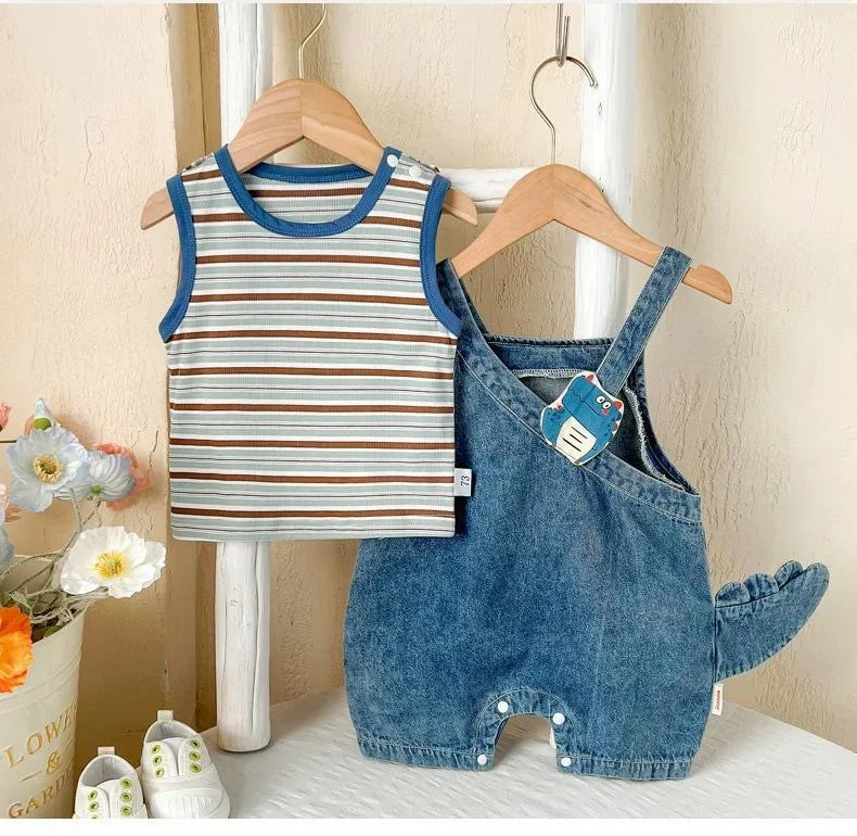 Adorable conjunto de pelele de mezclilla para bebé | Atuendo de verano perfecto para bebés