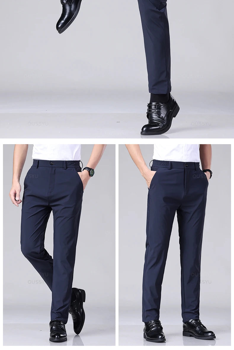 Men's Summer Stretch Smooth Trousers | Casual Business Pants