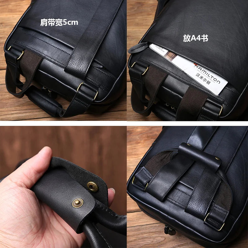 Large Capacity Retro Leather Men's Backpack for Travel & Work