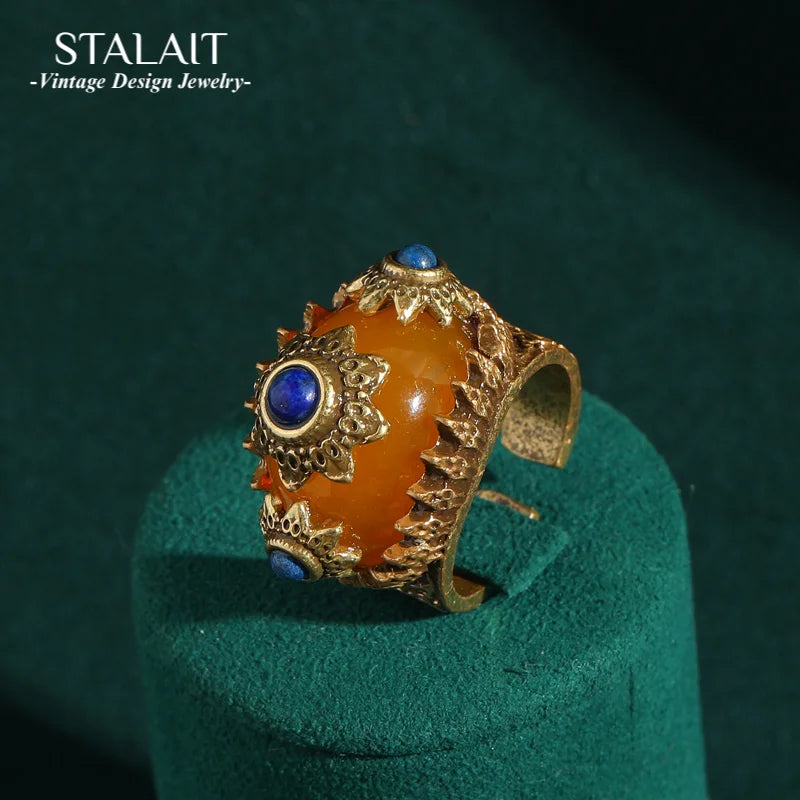 Vintage Sun Ring with Yellow Stone | Elegant Antique Jewelry
