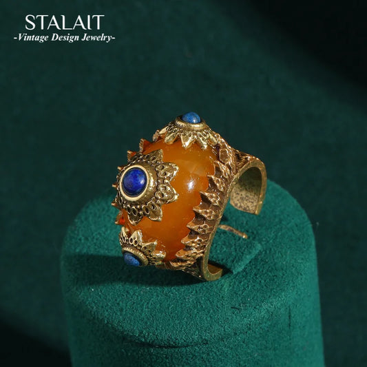 Vintage Sun Ring with Yellow Stone | Elegant Antique Jewelry