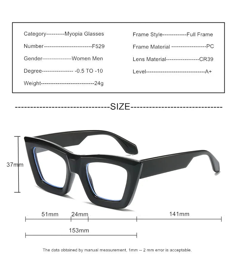 Custom Myopia Glasses | Stylish Butterfly Frame & Blue Light Blocking