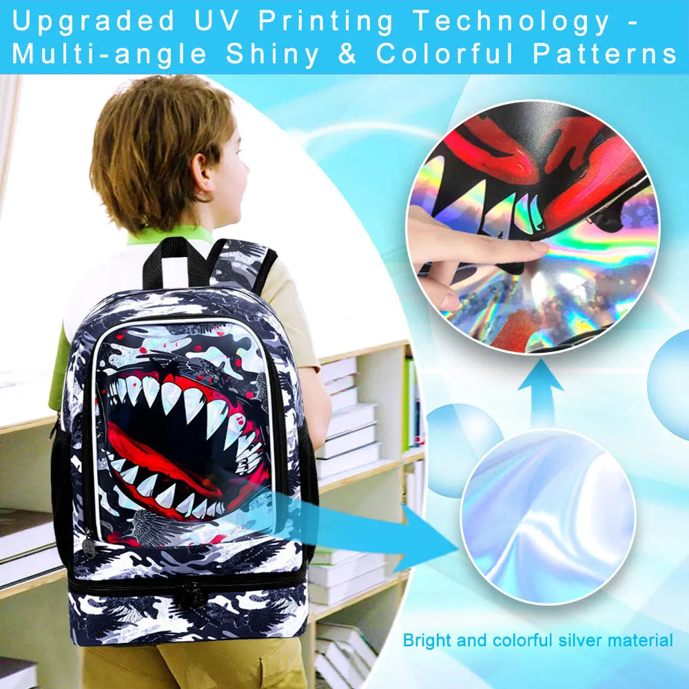 2 In 1 Shark Backpack with Lunch Box | Fun Kids Bookbag