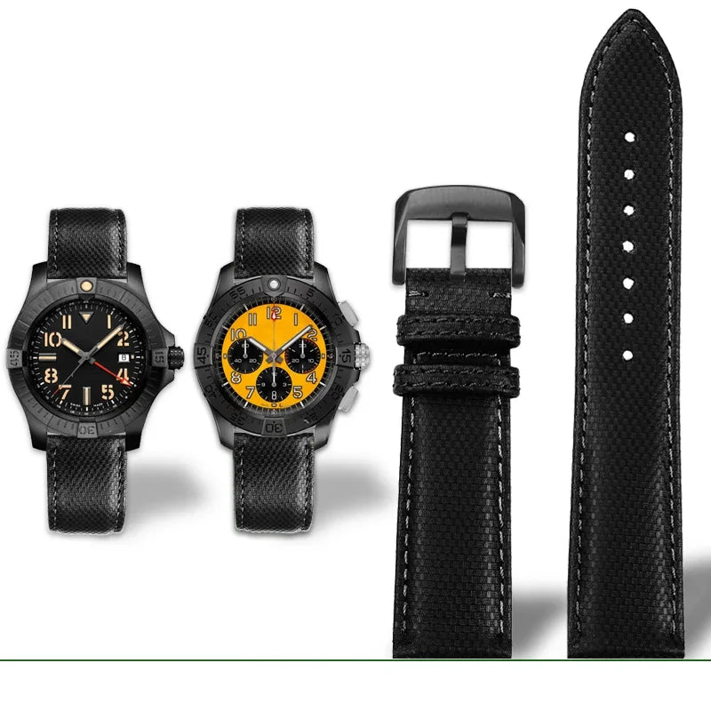 Versatile Yellow Nylon Leather Watch Strap | 22mm Men's Band