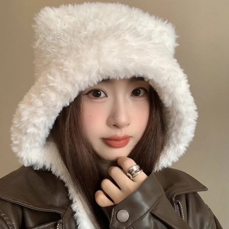 Women's Cute Bear Ears Plush Winter Hat | Stylish and Warm Beanie