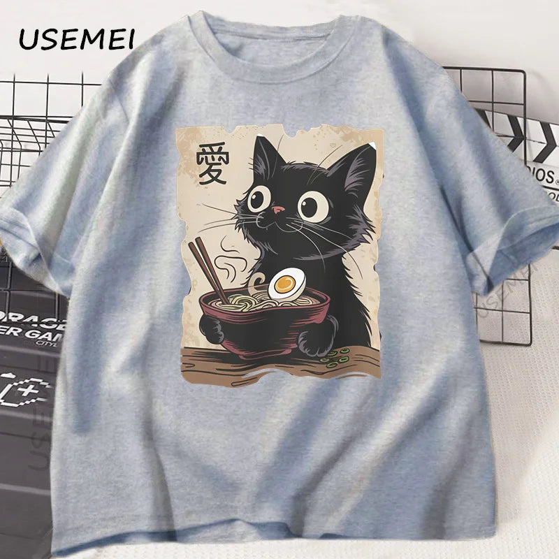 Funny Cat Ramen Graphic Tee | Kawaii Anime Cat T-Shirt