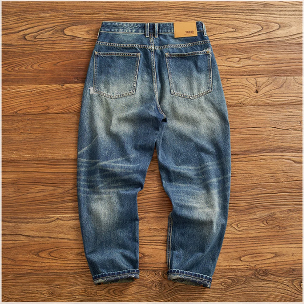 Men's Ripped Vintage Jeans | Casual Heavy Straight Leg Denim