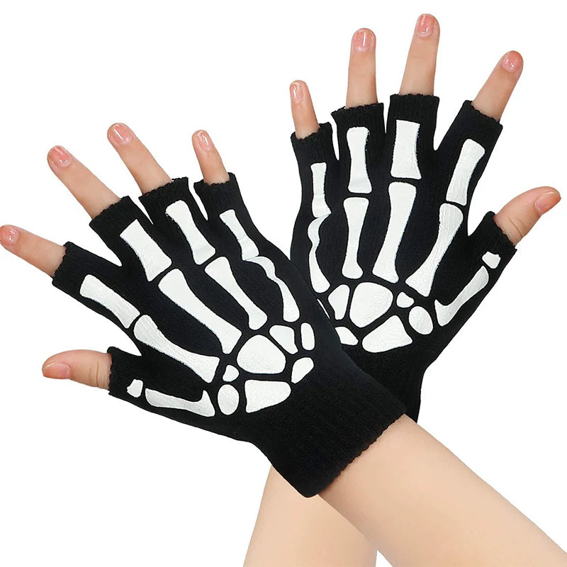 Luminous Skeleton Half Finger Gloves | Unique Halloween Cosplay