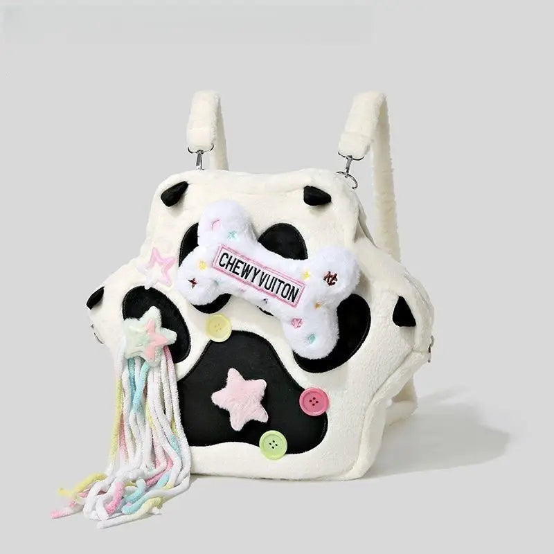 Cute Cat Paw Plush Backpack | Kawaii Soft Furry Purse