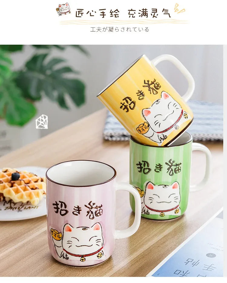 Taza de cerámica japonesa de gato de la suerte | Vajilla ecológica