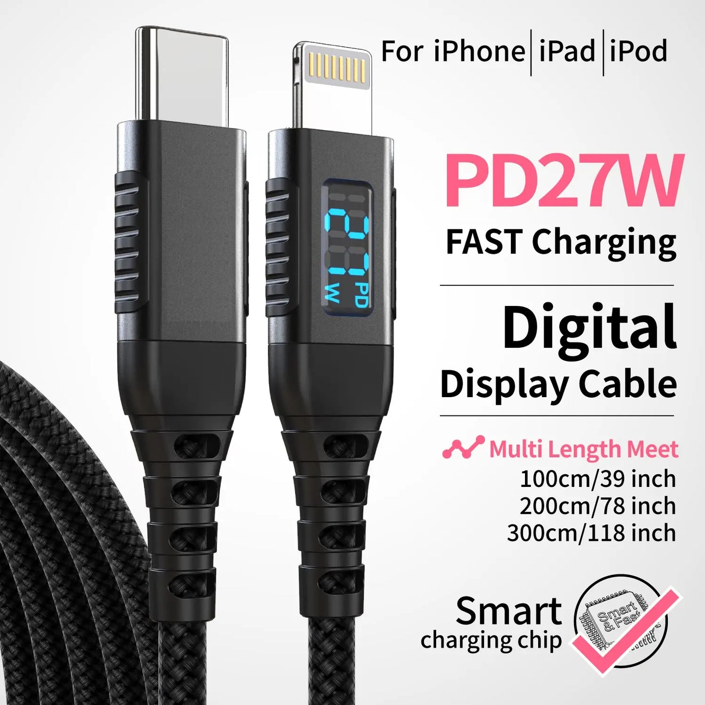 MFi-Certified USB-C to Lightning Fast Charging Cable with LED Display