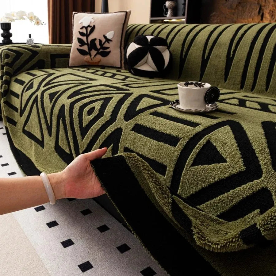 Bohemian Jacquard Fleece Sofa Towel | Cozy Blanket for Living Room
