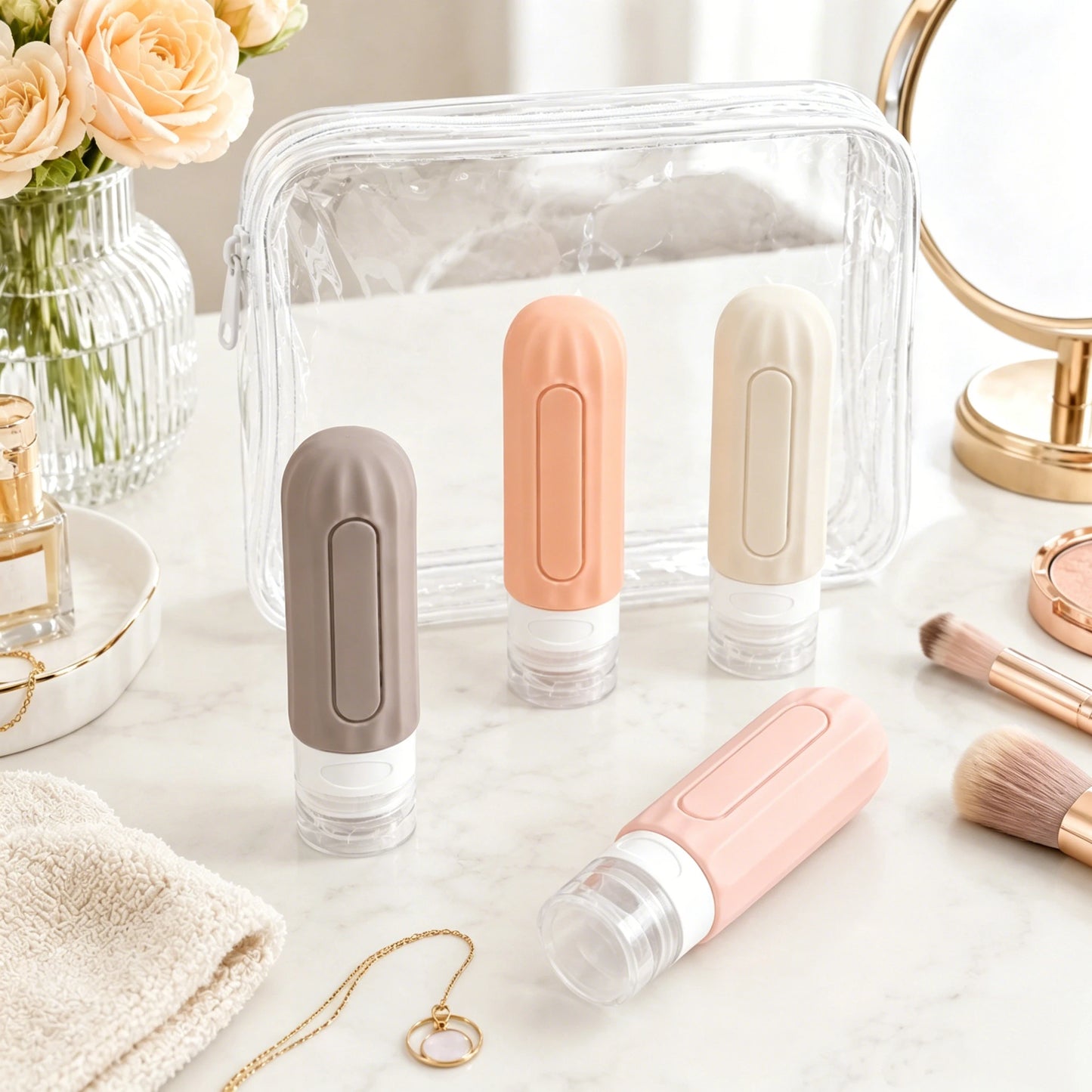 Elegant Pastel Silicone Travel Bottles | Leakproof Toiletry Containers