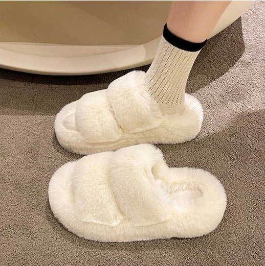 Cozy Plush Fluffy Platform Fur Slippers for Women | Anti-Slip Warmth