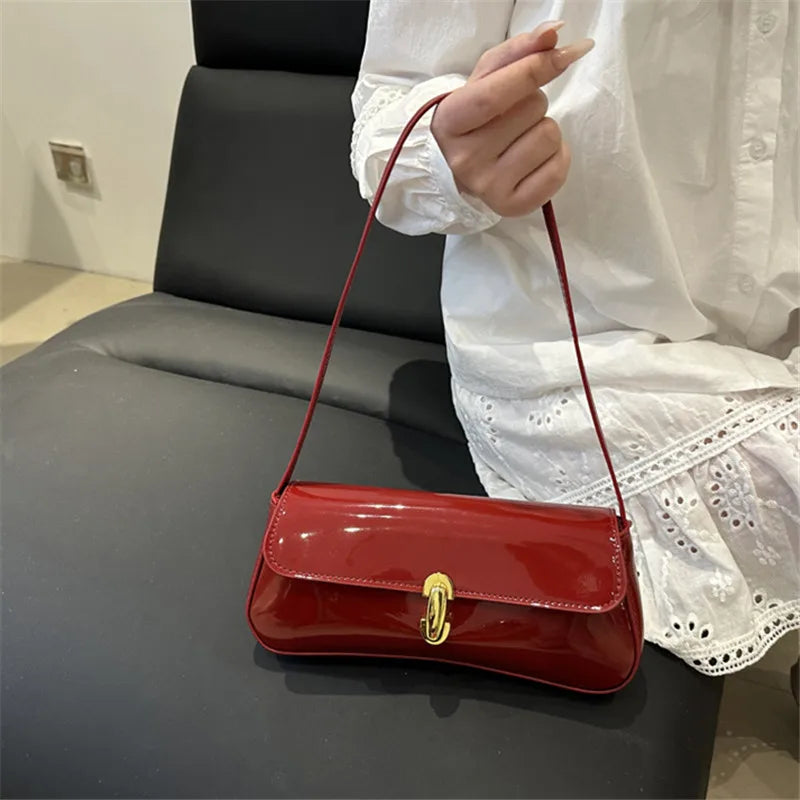 Stylish Shiny PU Leather Handbag | Versatile Women's Tote Bag