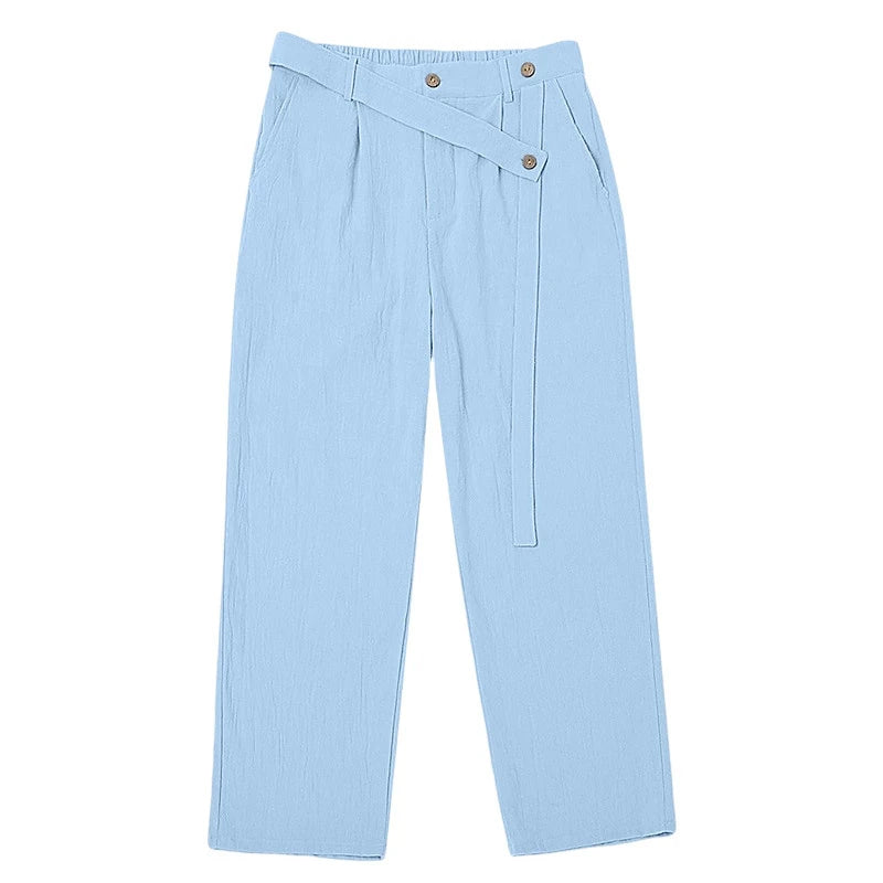 Pantalones casuales de lino para hombre | Elegantes pantalones sueltos de cintura alta
