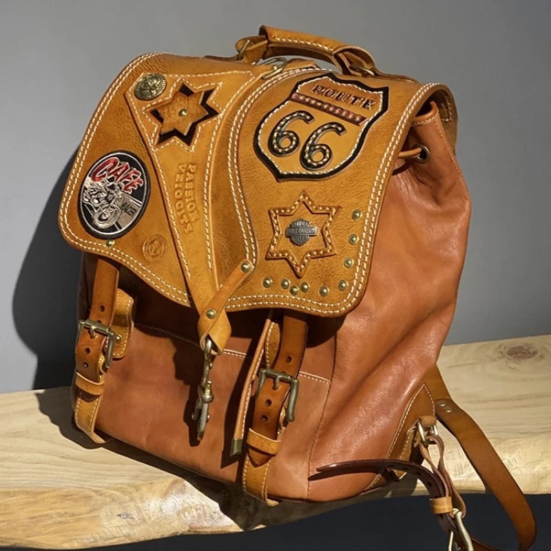 Handmade Heavy Duty Leather Motorcycle Backpack | Retro Travel Style