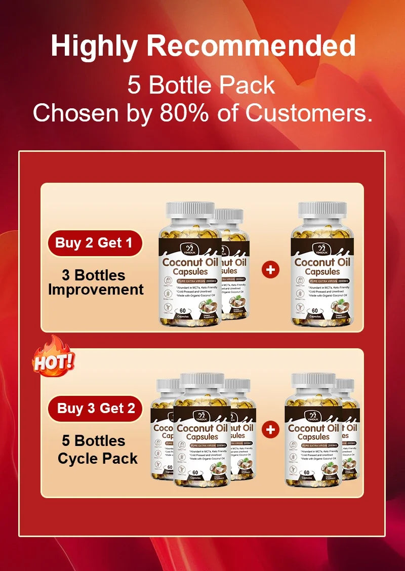 2000mg Coconut Oil Capsules | Boost Metabolism & Nourish Skin