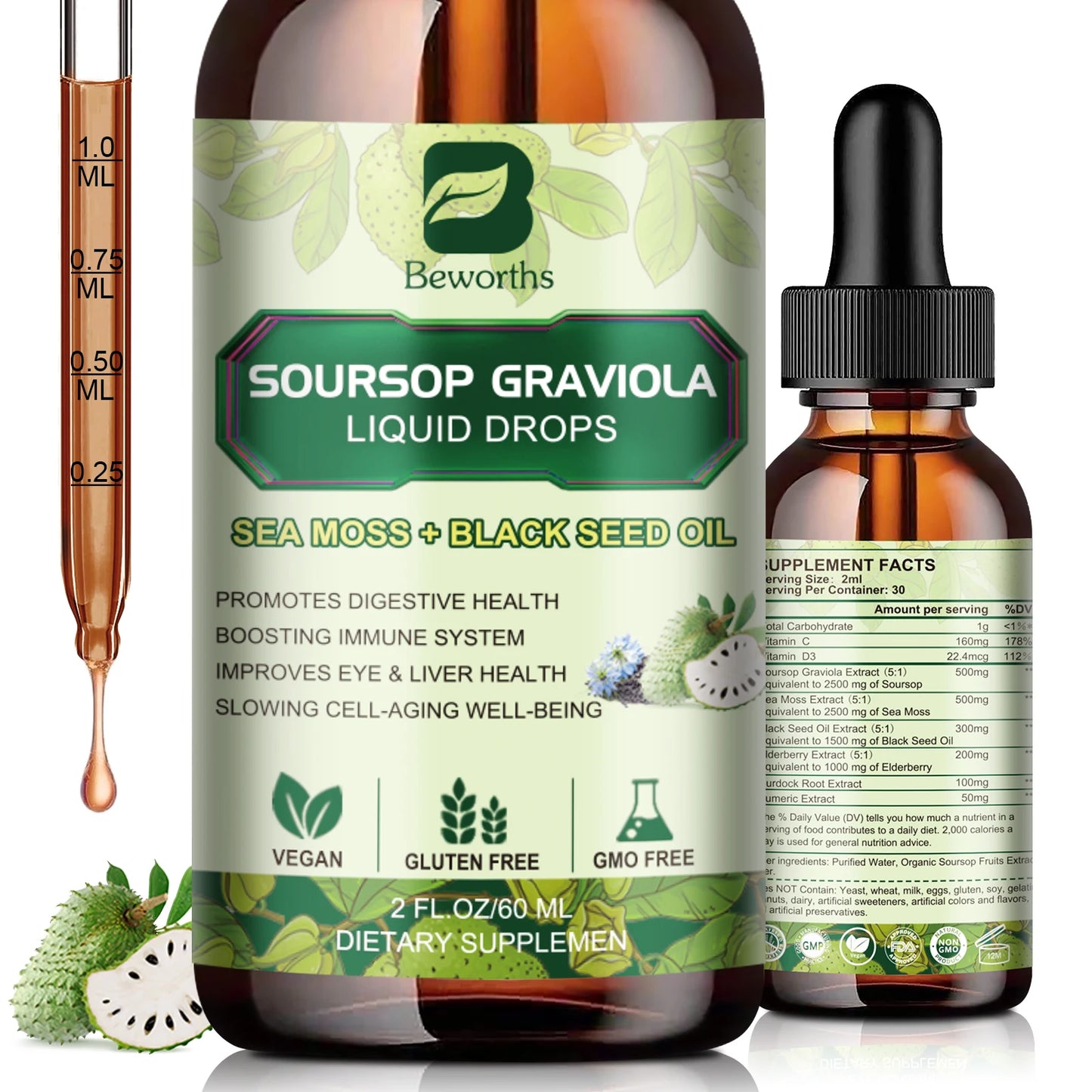 Sea Moss & Soursop Graviola Extract Drops | Support Immunity & Digestion