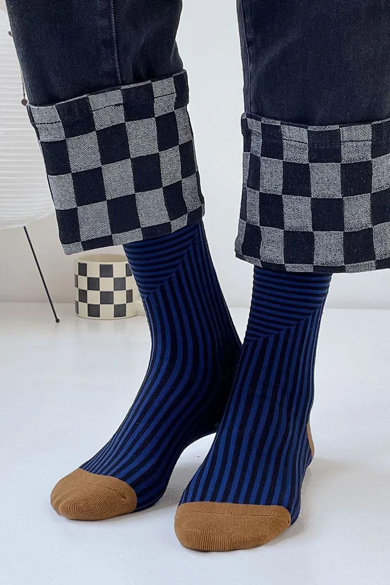 Multicolor Striped Casual Crew Socks for Women | Stylish Comfort