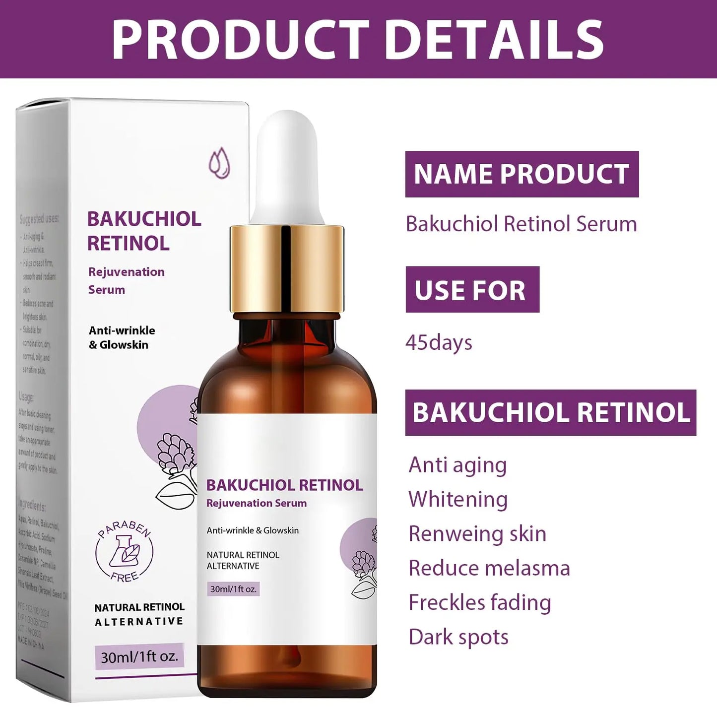 2PCS Bakuchiol Retinol Rejuvenation Serum for Youthful Skin