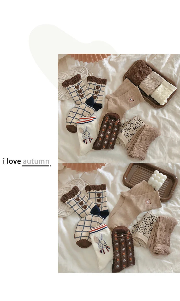 Cute Cartoon Bear Women's Winter Socks | Cozy Kawaii Cotton Socks