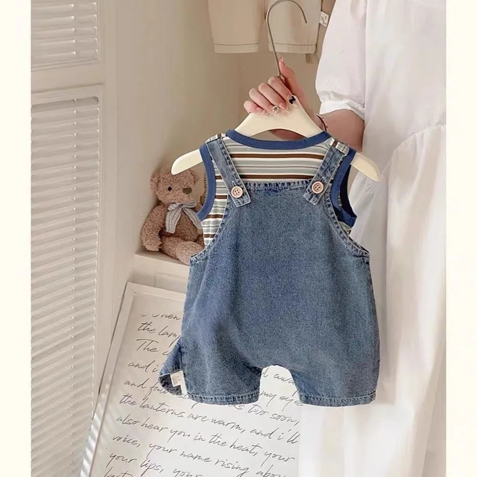 Adorable conjunto de pelele de mezclilla para bebé | Atuendo de verano perfecto para bebés