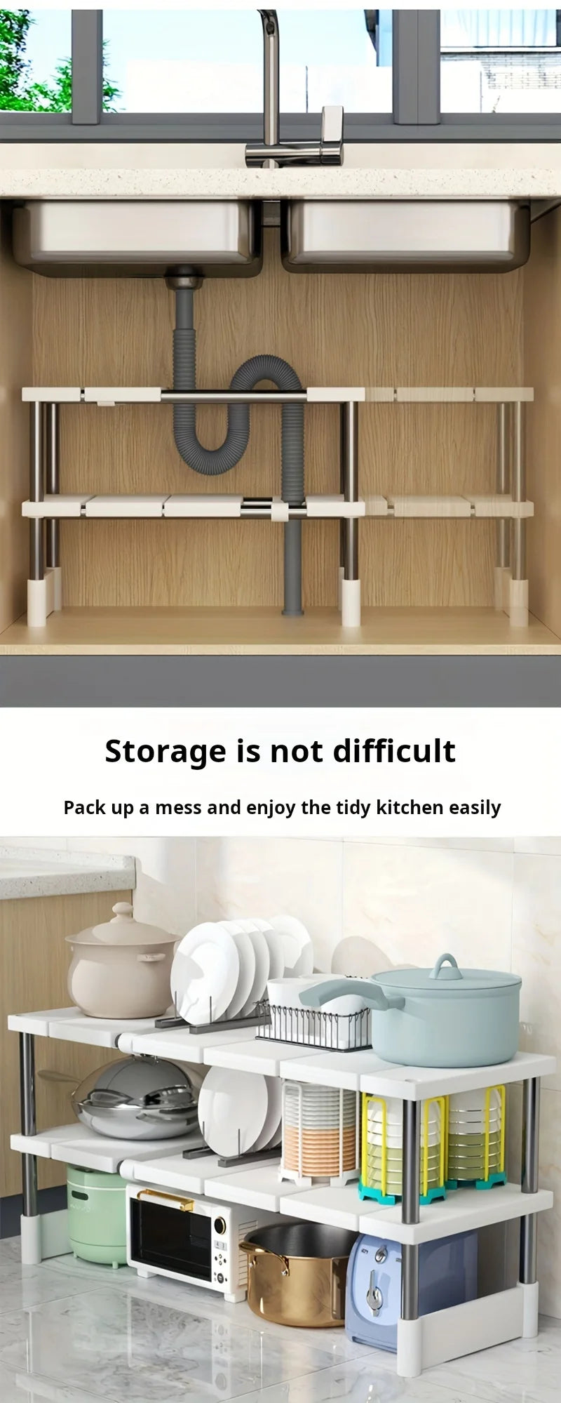 Adjustable Under Sink Storage Rack | Expandable Cabinet Organizer